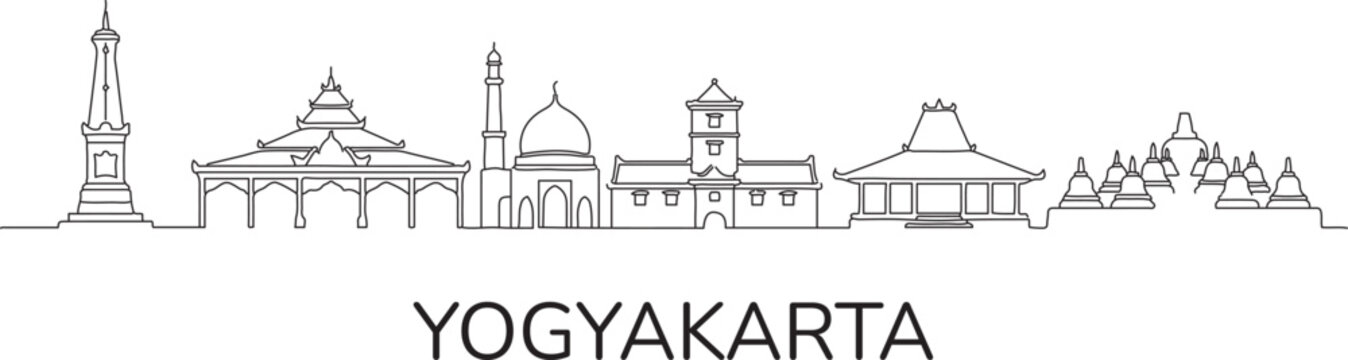Minimalist line art of Yogyakarta's iconic landmarks