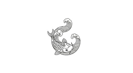 Fototapeta premium Elegant Koi Fish and Waves Illustration - Zen Symbolism, Yin Yang Concept