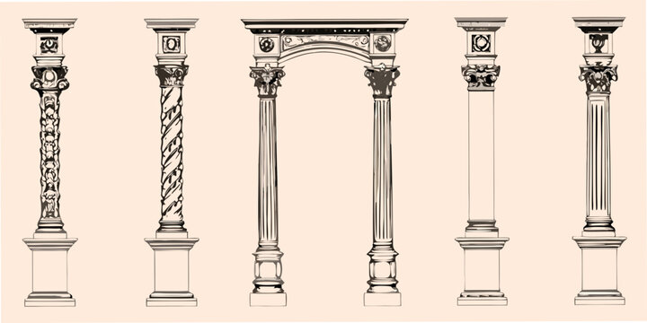 ornate archway illustrations with decorative columns vintage style