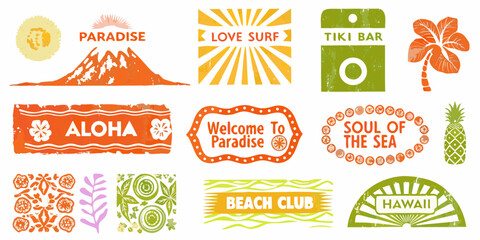 hawaiian tropical logo collection vintage style orange and green © Huraya