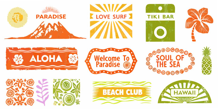 hawaiian tropical logo collection vintage style orange and green