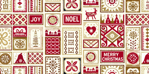 christmas pattern with festive motifs and holiday greetings © Huraya