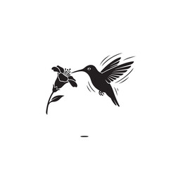 Naklejka premium Flying Hummingbird With Flower Vector Illustration Nature Wildlife Elegant Silhouette Design