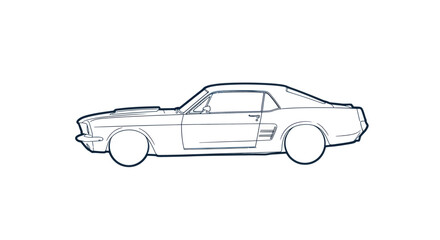 Obraz premium Classic American Muscle Car Sketch, Vintage Sports Vehicle Line Art