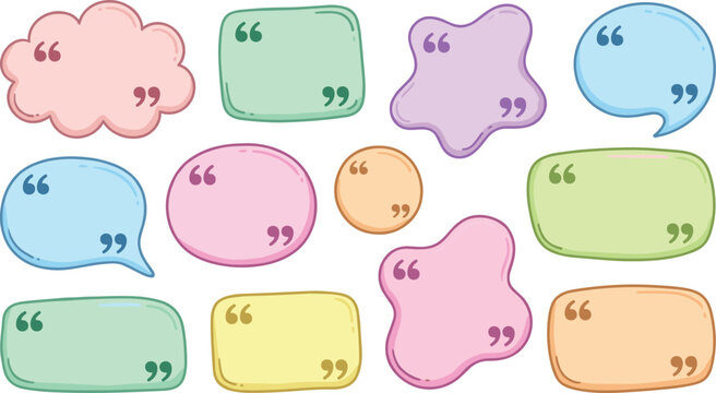 Colorful Pastel Quote Box and Speech Bubble Vector Set with Cute Rounded Shapes for Testimonials Reviews Comments and Social Media Templates
