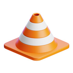 Fototapeta premium Vibrant 3D orange traffic cone with white stripes, a vivid symbol for project development, construction, and managing workflow during periods of change or critical attention