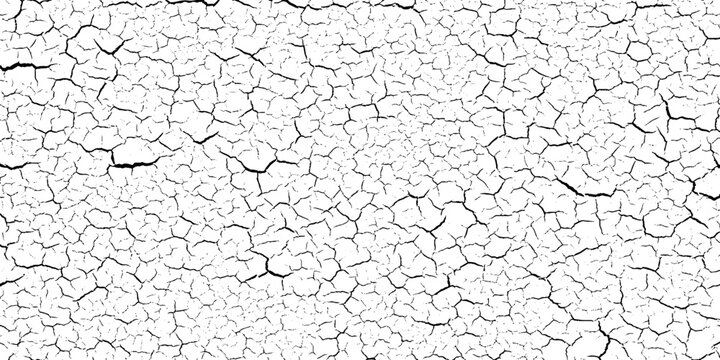 Cracked dry earth texture background with deep black lines on white surface for grunge design and decoration
