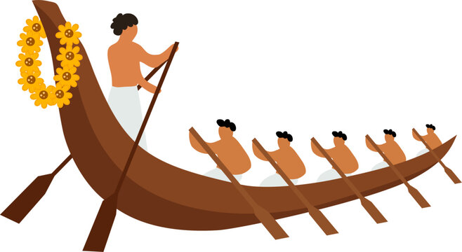 Traditional kerala snake boat race team rowing on water