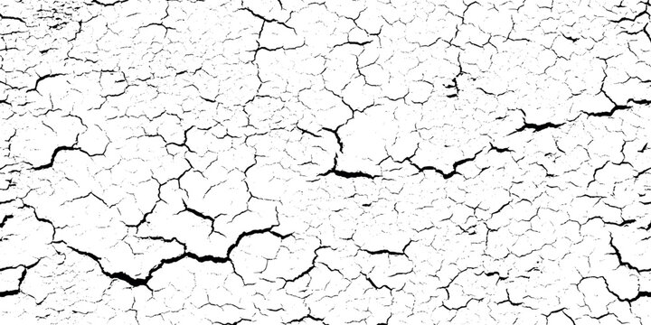 Cracked dry earth grunge texture background with deep black lines on white surface for design and decoration