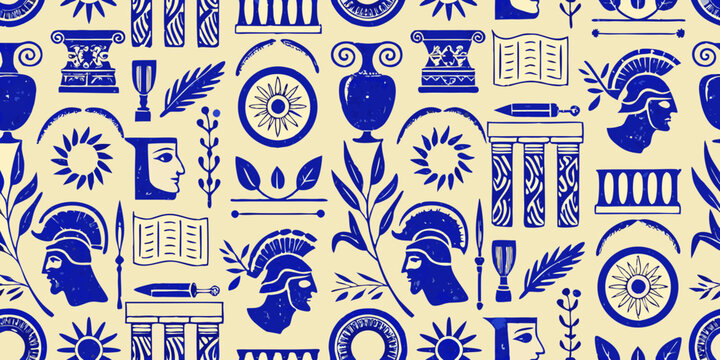 ancient greek pattern with classical ornaments and architectural elements