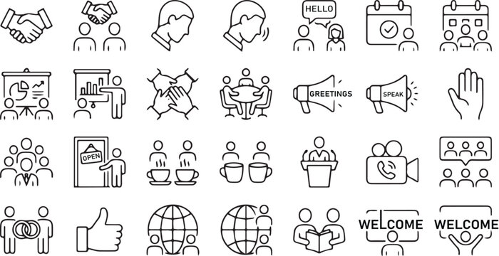 Business Etiquette Communication and Professional Greeting Line Icon Set