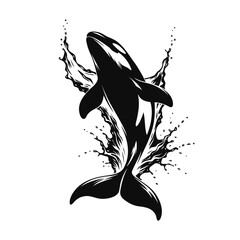 Black orca whale vector, jumping killer whale illustration, ocean mammal graphic, aquatic animal silhouette © Nahedul