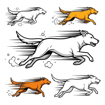 Dynamic cartoon dogs in motion, showcasing speed and agility