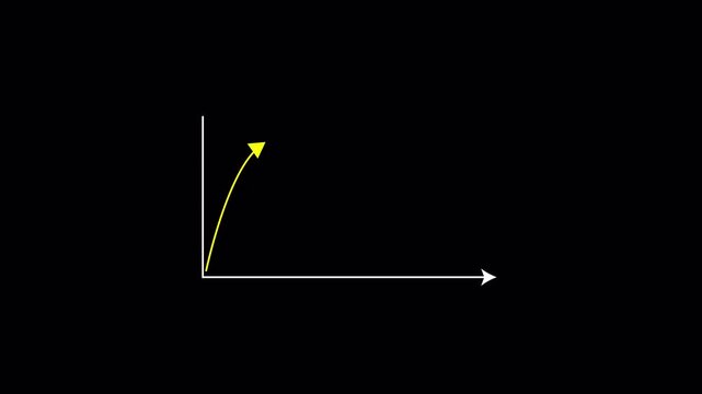 Animated fluctuating market trend chart with yellow financial wave and downward arrow isolated on black background for economic analysis and 4k business motion graphics video
