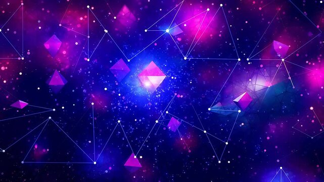 Digital purple blue triangle starry sky abstract background