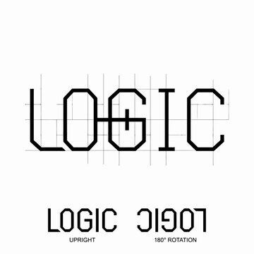 Logic and Its Inverse: A graphic representation of the word Logic in an upright font, juxtaposed with its 180-degree rotated counterpart, illustrating a concept of duality and transformation.