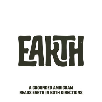 Ambigram of Earth: A striking ambigram featuring the word EARTH designed to be read the same way upside down, symbolizing the interconnectedness and cyclical nature of our planet.