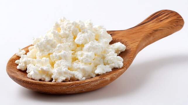 Fresh Cottage Cheese on Spoon / 新鮮なカッテージチーズのスプーン盛り