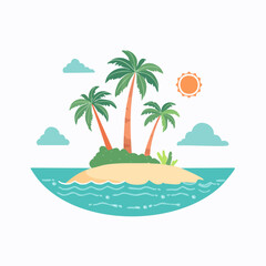Fototapeta premium Tropical Island Paradise with Palm Trees and Sun