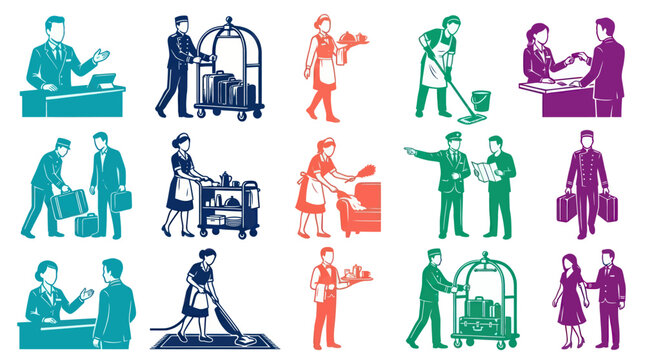 Hotel Staff Icons: Concierge, Bellhop, Maid, Doorman, Porter, Housekeeper