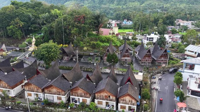 Traditional Batak Village Near Lake Toba, North Sumatra | Aerial Drone Footage 4K