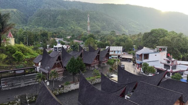 Traditional Batak Village Near Lake Toba, North Sumatra | Aerial Drone Footage 4K