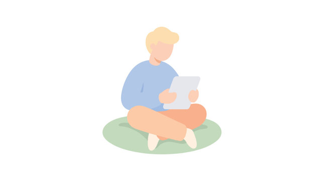 Minimal pastel illustration of a person reading while seated on the floor.