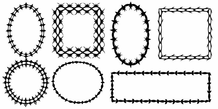 barbed wire frames collection gothic thorn shapes black silhouette