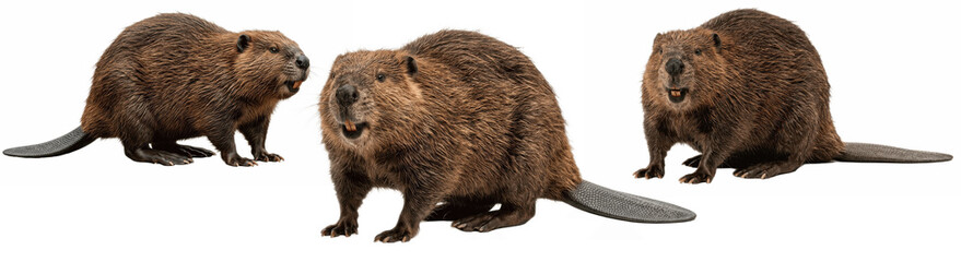 a set of detailed beaver family wildlife illustration PNG for river ecosystem lessons, dam-building behavior studies and creative nature themed design projects   © Alba