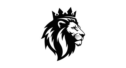 Lion Head Silhouette with Crown - Majestic King Icon © Tuku