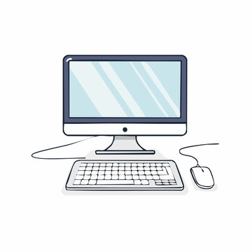 Illustration of a Desktop Computer with Keyboard and Mouse