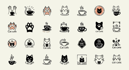 Cute Cat Cafe Logos Collection: Animal Coffee Shop Branding Elements © Wahyu