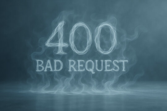 400 Bad Request error message illustration with glowing smoky text on a dark digital background