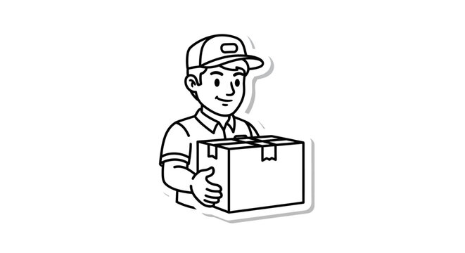 Delivery man holding a package, cartoon illustration, white background