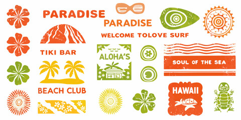 hawaiian tropical logo collection with floral and beach elements © Arif