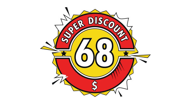 Super Discount 68 Percent Off Sale Badge, Price Tag, Special Offer, Retail, Shopping, Promotion