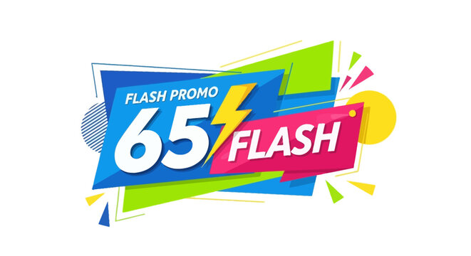 Flash Promo 65% Off Discount Sale Banner with Lightning Bolt - Special Offer