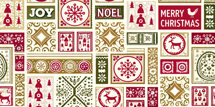 christmas pattern with festive lettering and ornaments