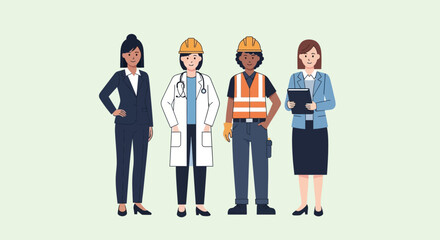 Obraz premium Diverse women professional workers group from different industries vector illustration