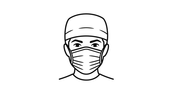 Illustration of a person wearing a surgical mask and cap, representing healthcare and protection