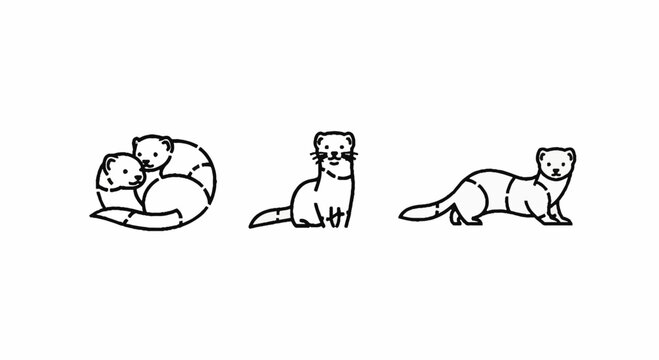 Set of ferret animal icons in various poses
