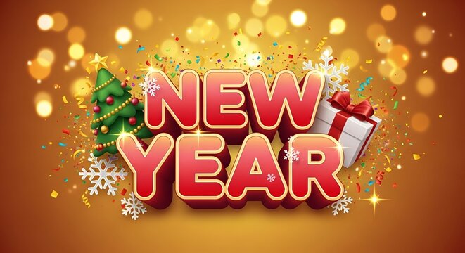 Sparkling Golden New Year Celebration 3D Typography