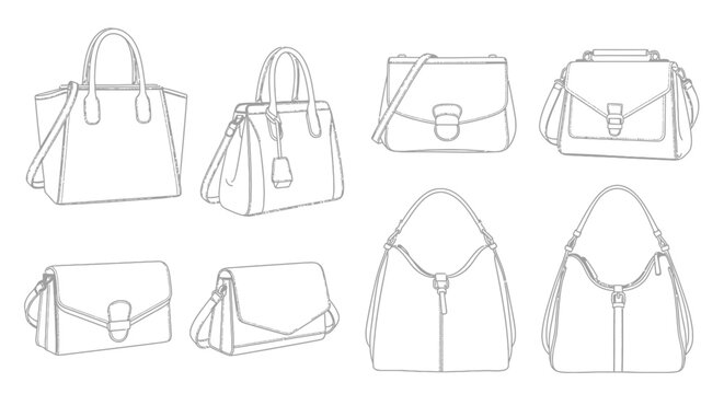 Fashion Handbag Collection: Elegant Line Art Drawings of Women's Accessories