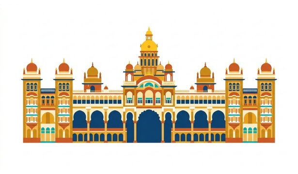 Mysore Palace outline doodle vector illustration Indian cultural landmark tourist architecture isolated