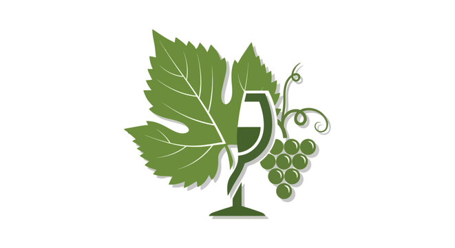 Grape Leaf and Wine Glass Silhouette Icon