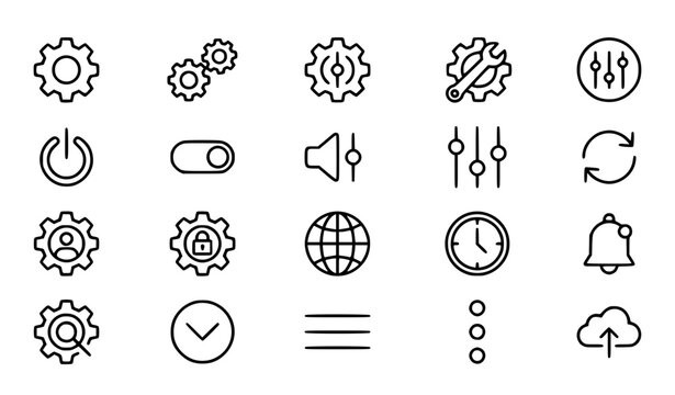 Gear settings icon set cogwheel function system symbol modern vector illustration isolated