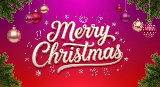 Festive Pink Merry Christmas Holiday 3D Greeting