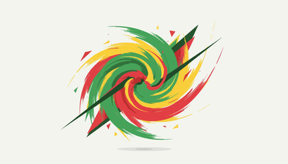 Obraz premium Vibrant Abstract Swirl with Green, Red, and Yellow Colors on White Background