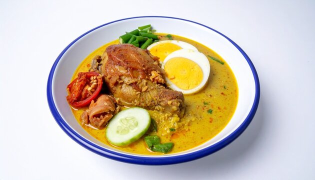 Gudeg Yogyakarta with chicken and egg, isolated on white background, traditional Indonesian cuisine
