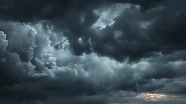 Dark storm clouds with heavy rain and dramatic weather atmosphere in moody sky scene